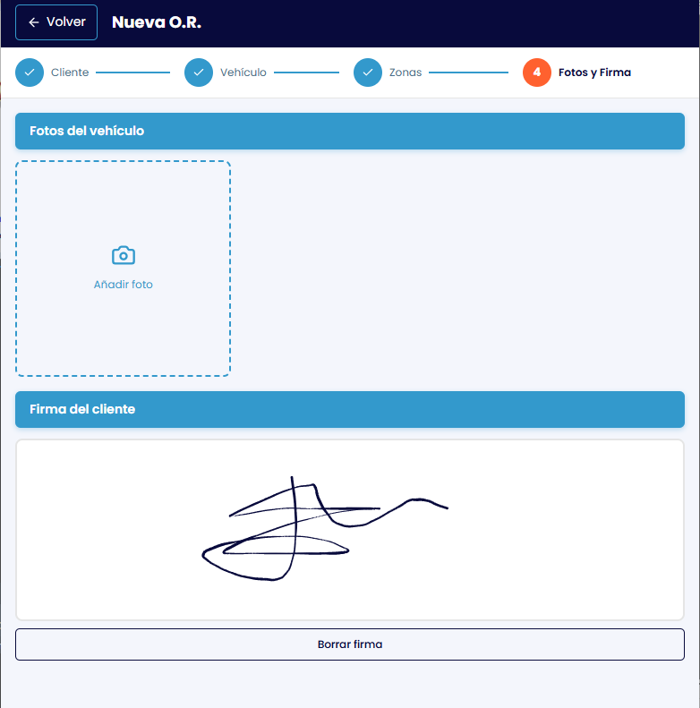 FuturoOR - Nueva OR Paso 4: Fotos del vehículo y firma digital del cliente